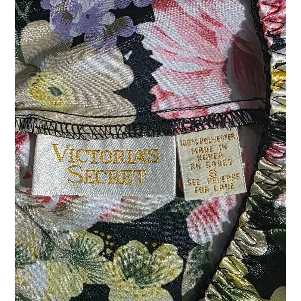 Vintage Victoria's Secret Gold‎ Label satin floral high-cut shorts Size S